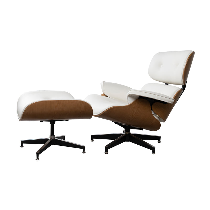 Cargue la imagen en el visor de la galería, Set silla individual de oficina con taburete JY6025 1036 color blanco-café - JY6025-1036