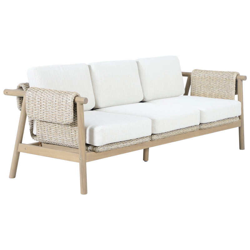 Load image into Gallery viewer, Set triple de madera Licius con mesa de centro y mesa bistro para exterior color natural - HUC41294-53-31-36