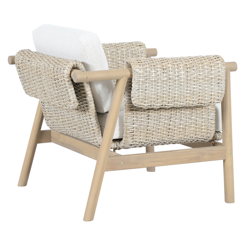 Load image into Gallery viewer, Set triple de madera Licius con mesa de centro y mesa bistro para exterior color natural - HUC41294-53-31-36