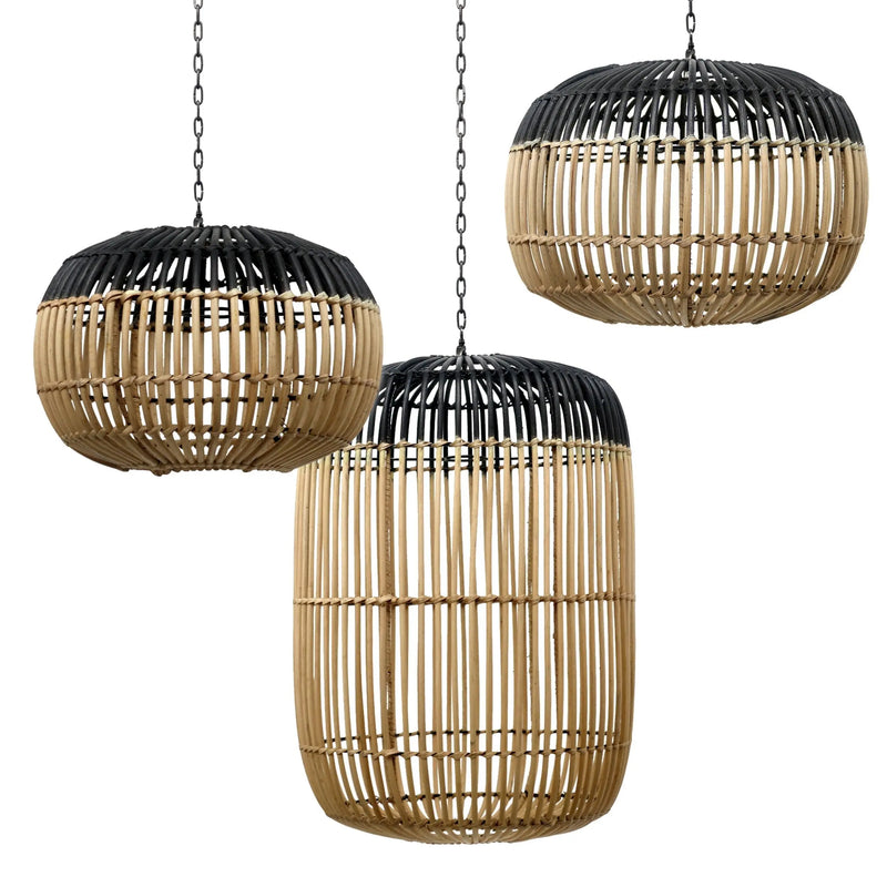 Cargue la imagen en el visor de la galería, Lampara Decorativa Colgante para exterior y interior Juego de 3pz Natural Negro SARA-401642