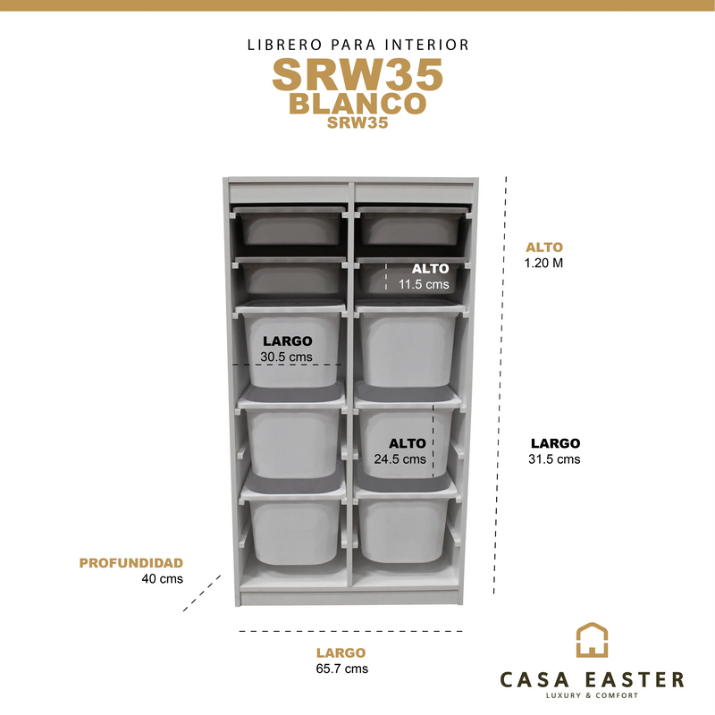 Cargue la imagen en el visor de la galería, Librero de almacenaje para interior de 10 cajas color blanco SRW355 CasaEaster