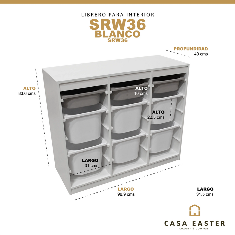 Cargue la imagen en el visor de la galería, Librero de almacenaje para interior de 9 cajas color blanco SRW363 CasaEaster