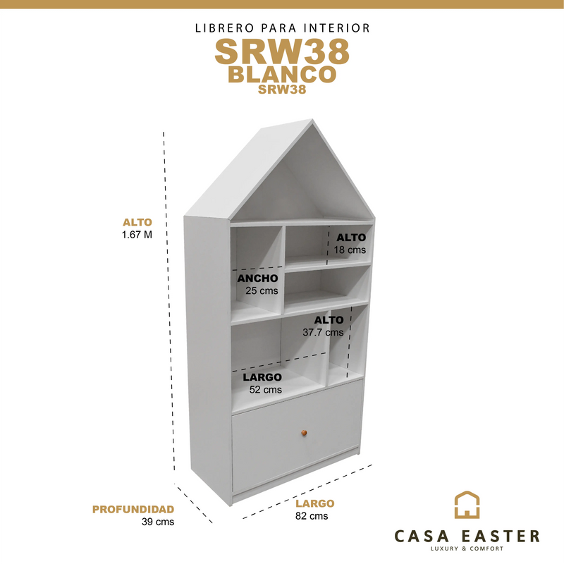 Cargue la imagen en el visor de la galería, Librero para interior con cajón color blanco SRW38-SRW388 CasaEaster