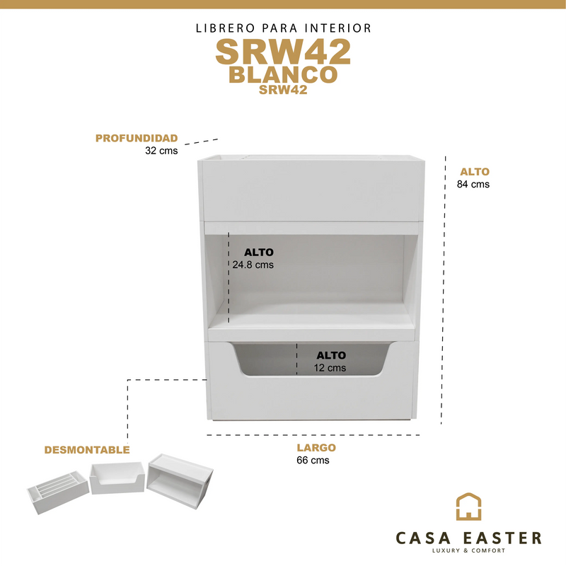 Cargue la imagen en el visor de la galería, Librero para interior desmontable 3 niveles color blanco SRW422 CasaEaster