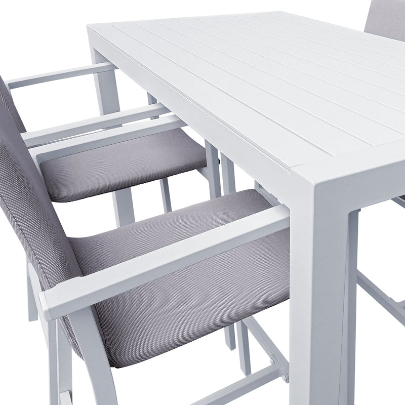 Cargue la imagen en el visor de la galería, Comedor Alto 1.4 M de aluminio Bon Blanca + 4 sillas Sultan Blancas