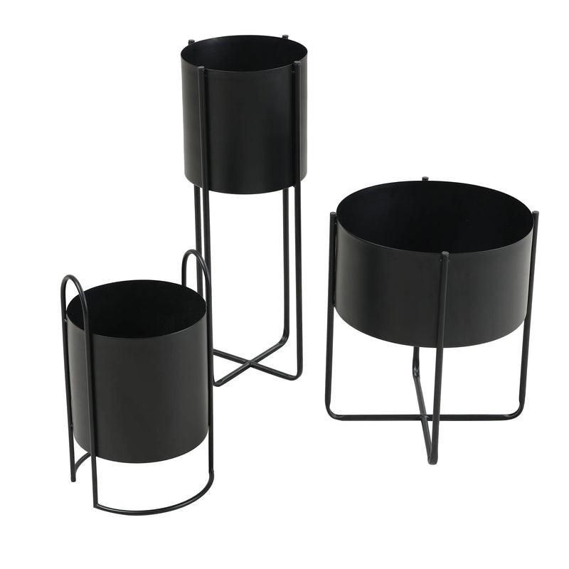 Cargue la imagen en el visor de la galería, Macetero aluminio alto redondo- Negro A10105A CasaEaster