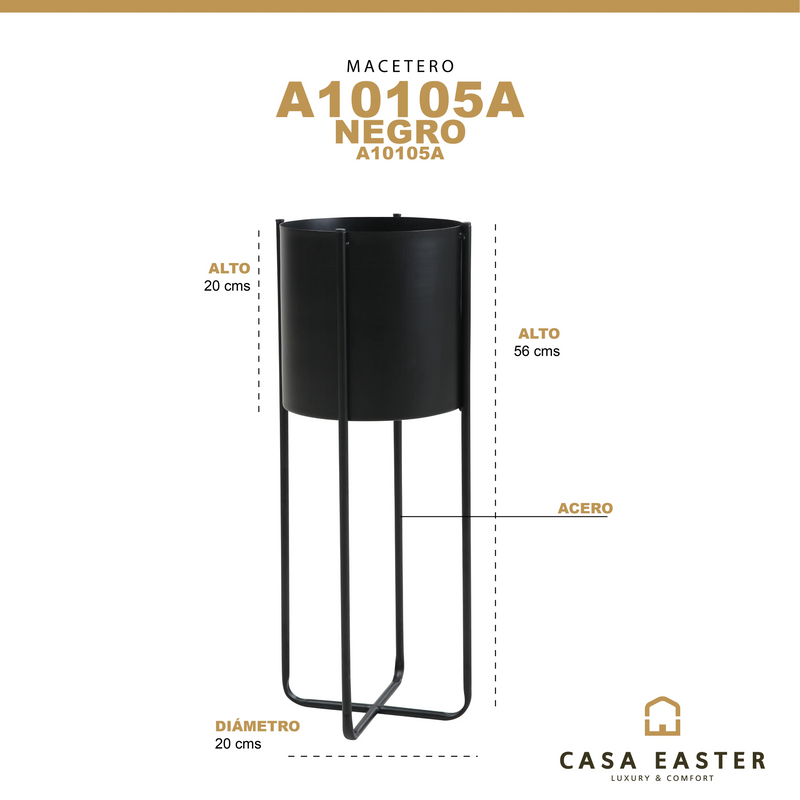 Cargue la imagen en el visor de la galería, Macetero aluminio alto redondo- Negro A10105A CasaEaster
