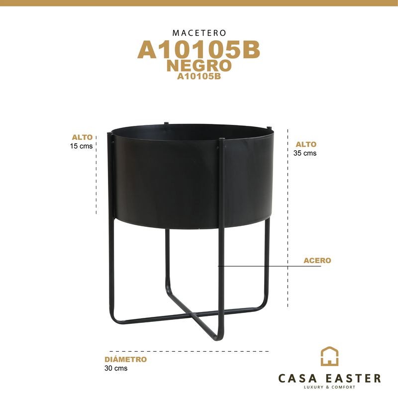Cargue la imagen en el visor de la galería, Macetero aluminio redondo negro A10105B CasaEaster