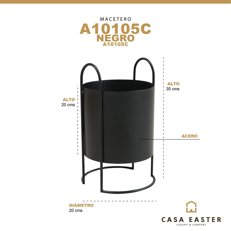 Cargue la imagen en el visor de la galería, Macetero alumino redondo con aza negro A10105C CasaEaster