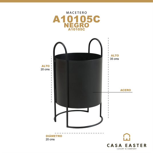 Macetero alumino redondo con aza negro A10105C CasaEaster