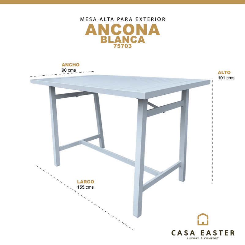 Cargue la imagen en el visor de la galería, Mesa Alta de Barra de Aluminio Color Blanca ANCONA-75703 CasaEaster