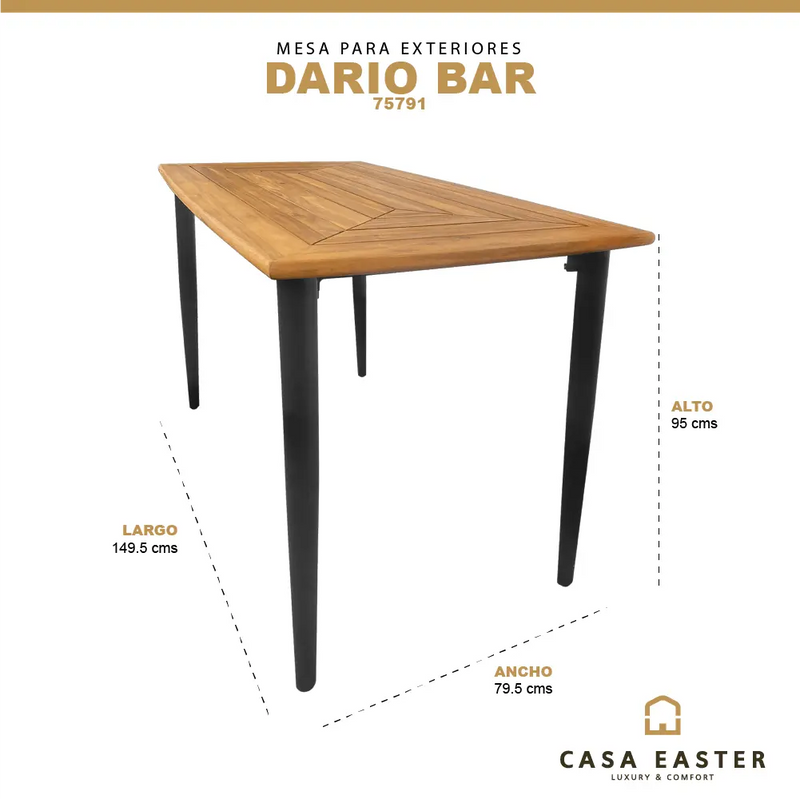 Cargue la imagen en el visor de la galería, Mesa Alta de Barra 1.49 M de Madera Teca DARIO -75791