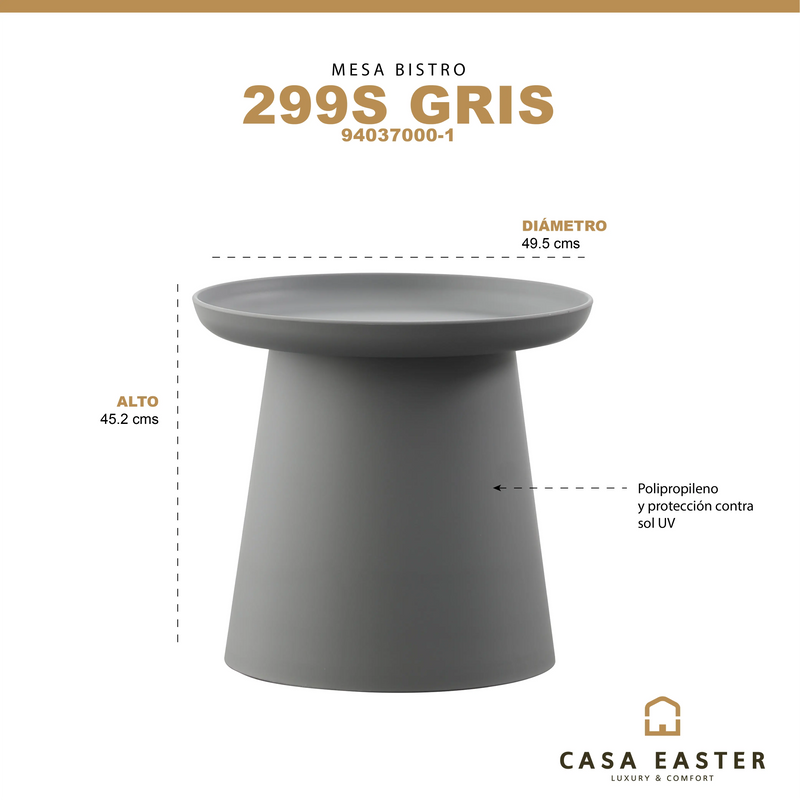Cargue la imagen en el visor de la galería, Mesa Bistro para Exterior e Interior de Plástico con protector contra sol UV Color Gris 299S-94037000-1 CasaEaster