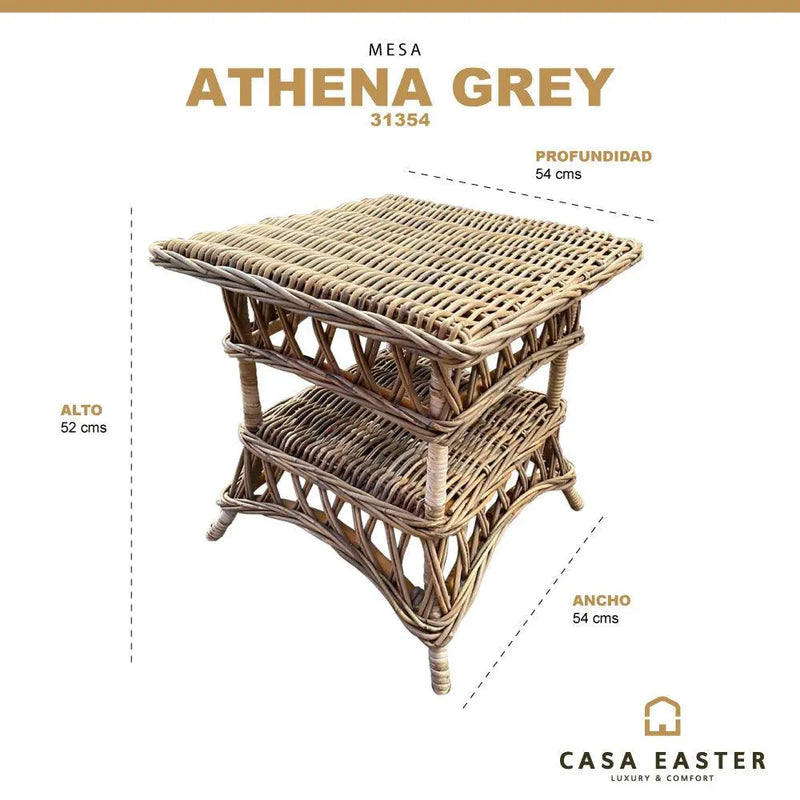 Cargue la imagen en el visor de la galería, Mesa Bistro para Exterior e Interior de Ratan- Color Gris ATHENA 54x54cms -31354
