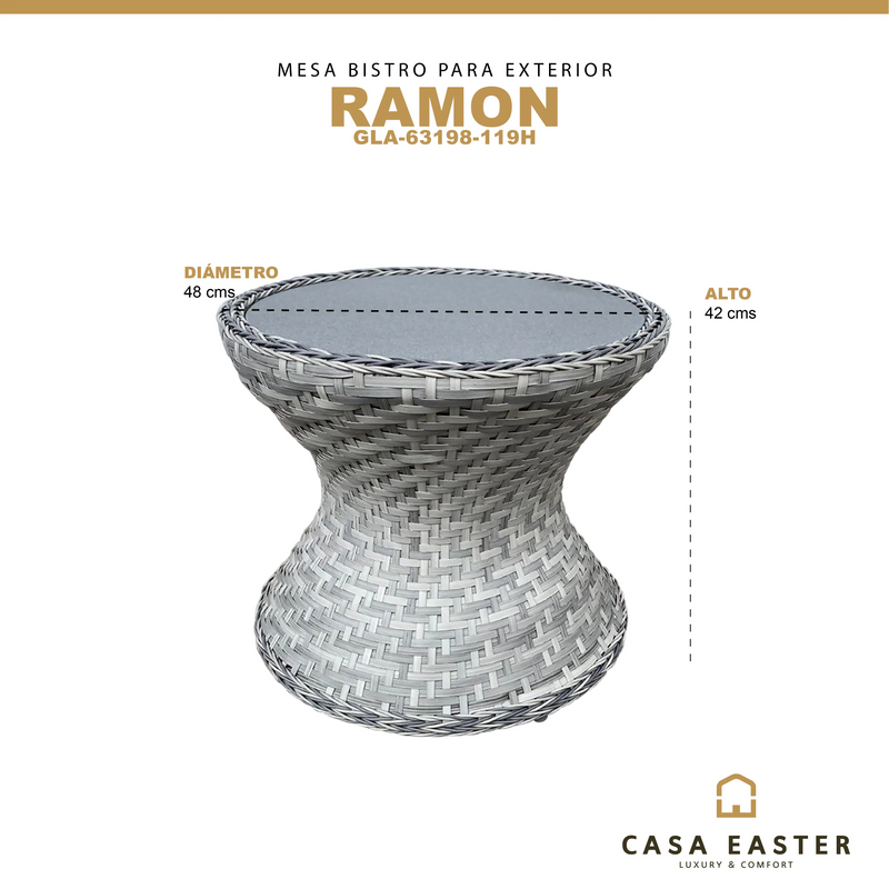 Load image into Gallery viewer, Mesa Bistro para Exterior e Interior de Rattan- Color Gris RAMON -GLA-63198-119H CasaEaster