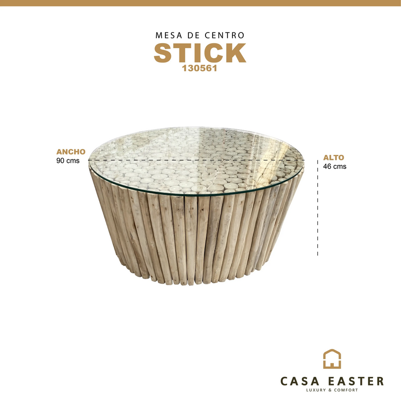 Cargue la imagen en el visor de la galería, Mesa De Centro Circular D.90cms Color Natural STICK-130561
