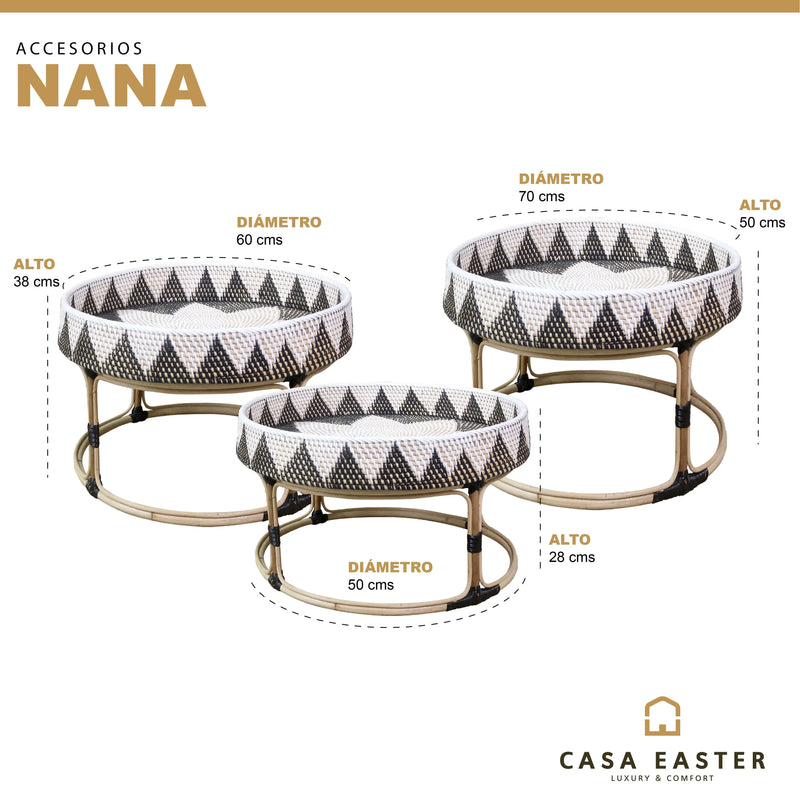 Cargue la imagen en el visor de la galería, Mesa De Centro Circular de Rattan Color Blanco-Negro Juego de 3pz NANA-304840 CasaEaster