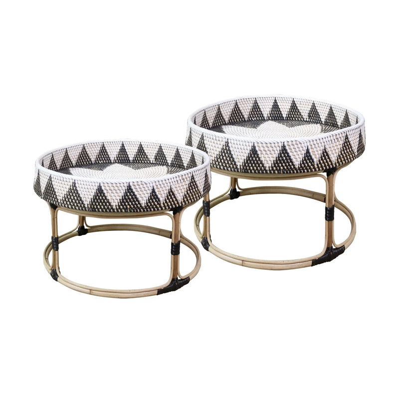 Cargue la imagen en el visor de la galería, Mesa De Centro Circular de Rattan Color Blanco-Negro Juego de 3pz NANA-304840 CasaEaster