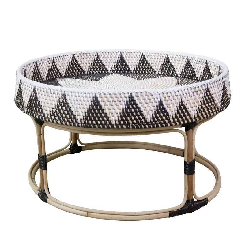 Cargue la imagen en el visor de la galería, Mesa De Centro Circular de Rattan Color Blanco-Negro Juego de 3pz NANA-304840 CasaEaster