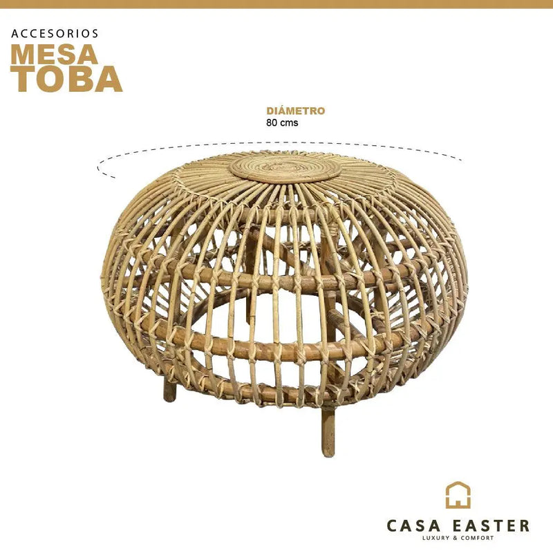 Cargue la imagen en el visor de la galería, Mesa De Centro Circular de Rattan Color Natural TOBA -32880 CasaEaster