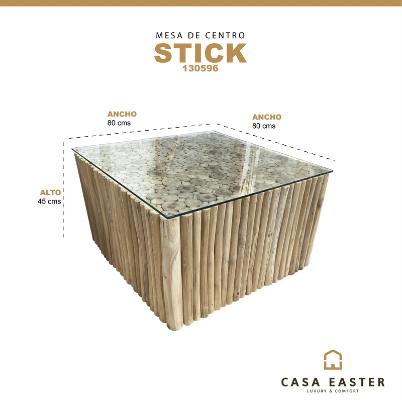Cargue la imagen en el visor de la galería, Mesa De Centro Cuadrada Color Natural STICK-130596 CasaEaster