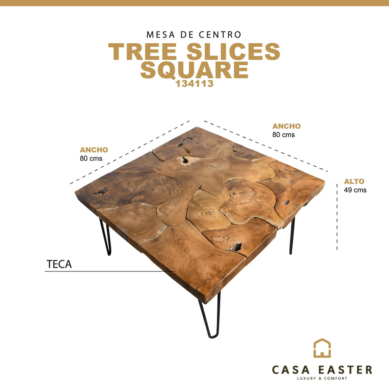 Cargue la imagen en el visor de la galería, Mesa De Centro cuadrada 80*80 cms de Madera Teca Color Natural SLICES- 134113