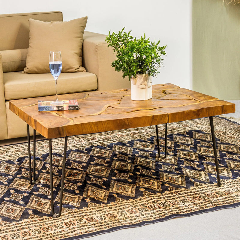 Cargue la imagen en el visor de la galería, Mesa De Centro Rectangular 1 M de Madera Teca Color Natural SLICES- 134179