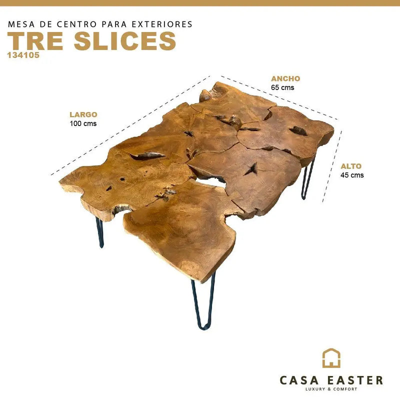 Cargue la imagen en el visor de la galería, Mesa De Centro de Madera Teca Color Natural TRE SLICESS-134105 CasaEaster