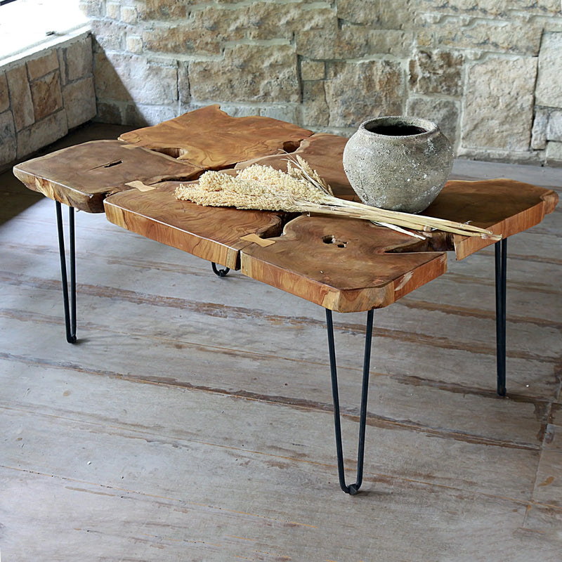 Cargue la imagen en el visor de la galería, Mesa De Centro de Madera Teca Color Natural TRE SLICESS-134105 CasaEaster