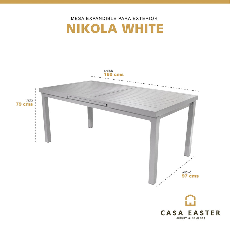 Cargue la imagen en el visor de la galería, Mesa Expandible de Comedor para interior y exterior de Aluminio Color Blanco NIKOLA-MMWH CasaEaster