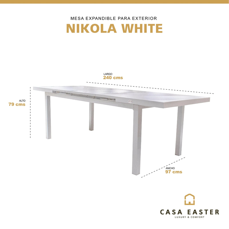 Cargue la imagen en el visor de la galería, Mesa Expandible de Comedor 1.8 M / 2.4 M para interior y exterior de Aluminio Color Blanco NIKOLA-MMWH