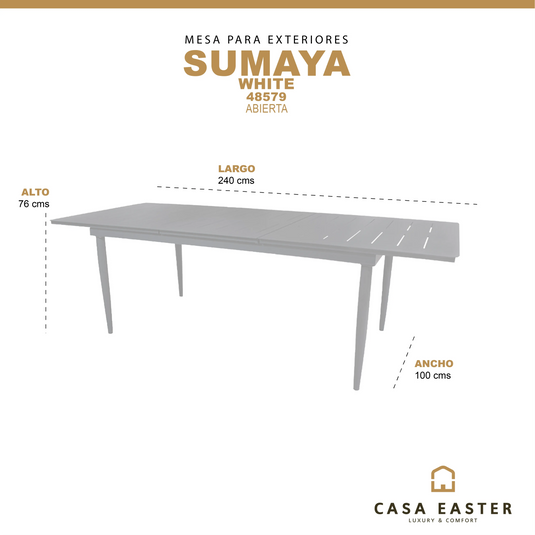 Mesa Expandible de Comedor para interior y exterior de Aluminio Color Blanco SUMAYA - 48579 CasaEaster