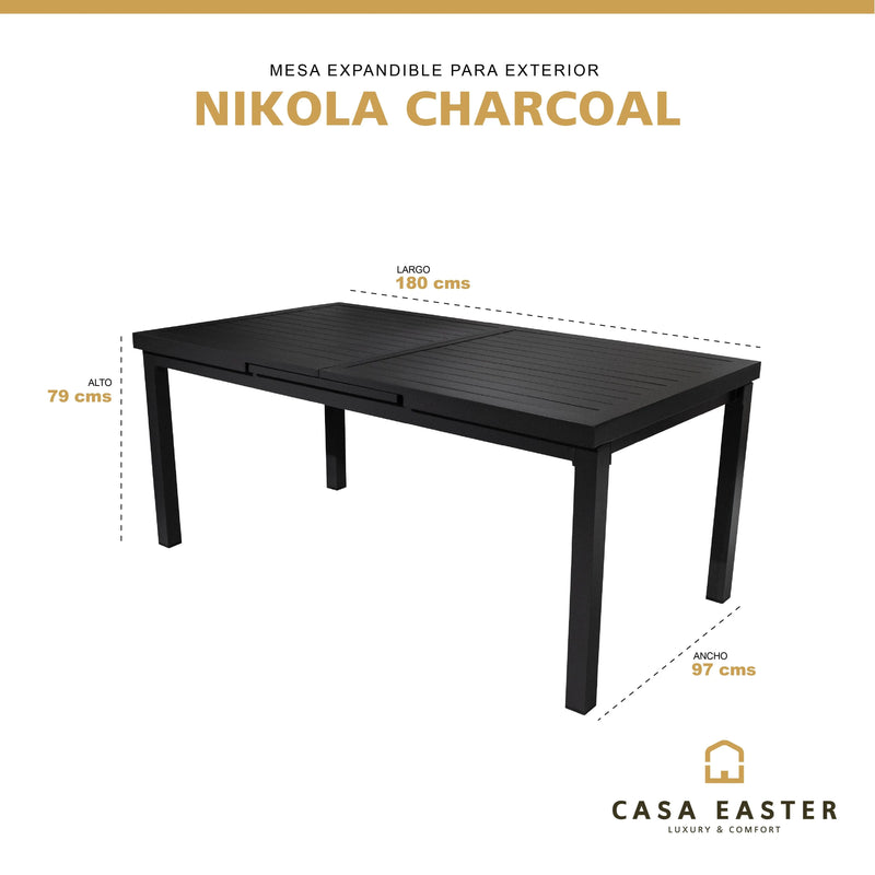 Cargue la imagen en el visor de la galería, Mesa Expandible de Comedor 1.8 M / 2.4 M para interior y exterior de Aluminio Color Carbon NIKOLA- M-N