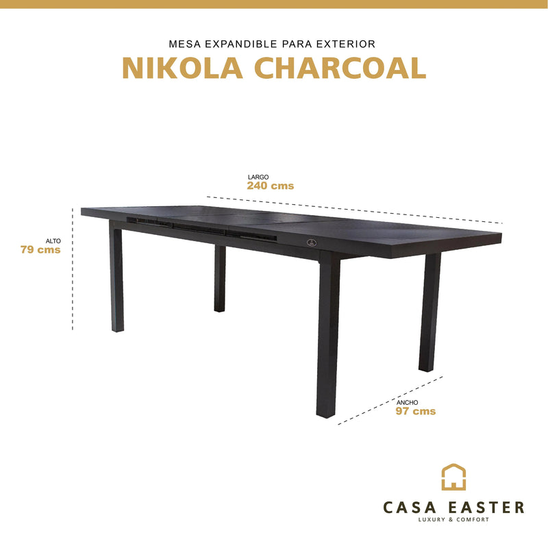 Cargue la imagen en el visor de la galería, Mesa Expandible de Comedor para interior y exterior de Aluminio Color Carbon NIKOLA- M-N CasaEaster