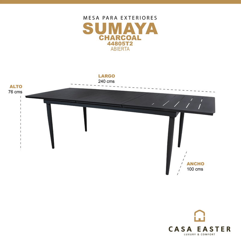 Cargue la imagen en el visor de la galería, Mesa Expandible 1.8 M / 2.44 M de Comedor para interior y exterior de Aluminio Color Carbon SUMAYA- 44805T2