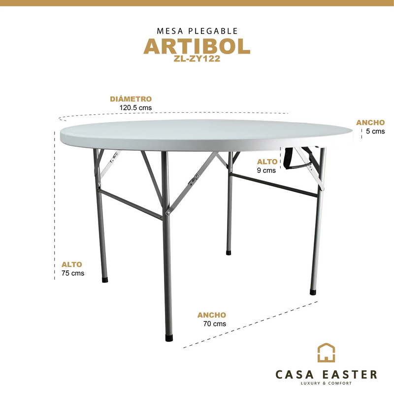 Cargue la imagen en el visor de la galería, Mesa Plegable Redonda 1.2 M de Plástico Para Exterior e Interior ARTIBOL - ZL-ZY122