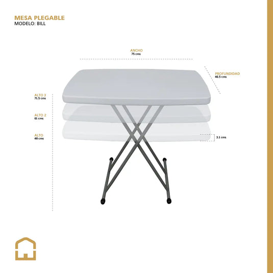 Mesa Plegable Rectangular 75 cms de Plástico Para Exterior e Interior BILL-125
