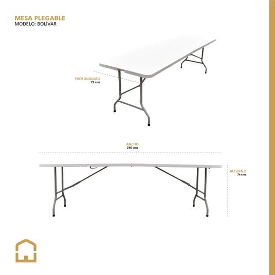 Mesa Plegable Rectangular 2.4 M de Plástico Para Exterior e Interior BOLIVAR-b128
