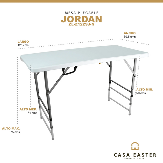 Mesa Plegable Rectangular 1.2 M de Plástico Para Exterior e Interior JORDEN-MS-JORDEN