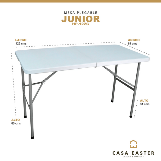 Mesa Plegable  Rectangular 1.22 M de Plástico Para Exterior e Interior JUNIOR-HP-122C