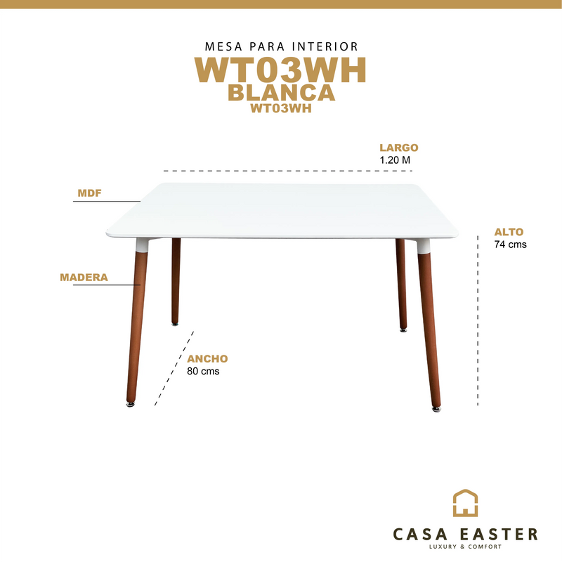Cargue la imagen en el visor de la galería, Mesa Rectangular WT03WH blanca - WT03WH CasaEaster