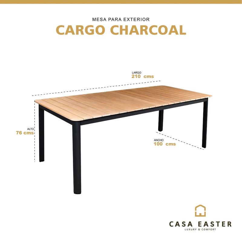 Cargue la imagen en el visor de la galería, Mesa Rectangular 2.1 M de Comedor para exterior de Madera Teca Color Carbon CARGO- 74535