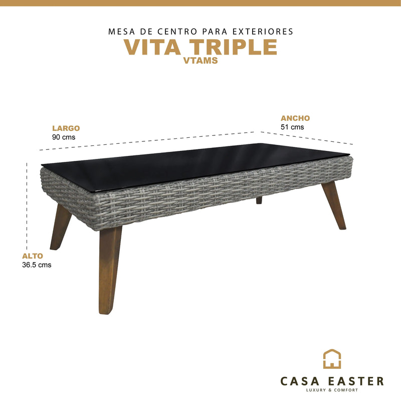 Cargue la imagen en el visor de la galería, Mesa Triple de Centro estilo Rectangular de Rattan VITA- VTA-M120 CasaEaster