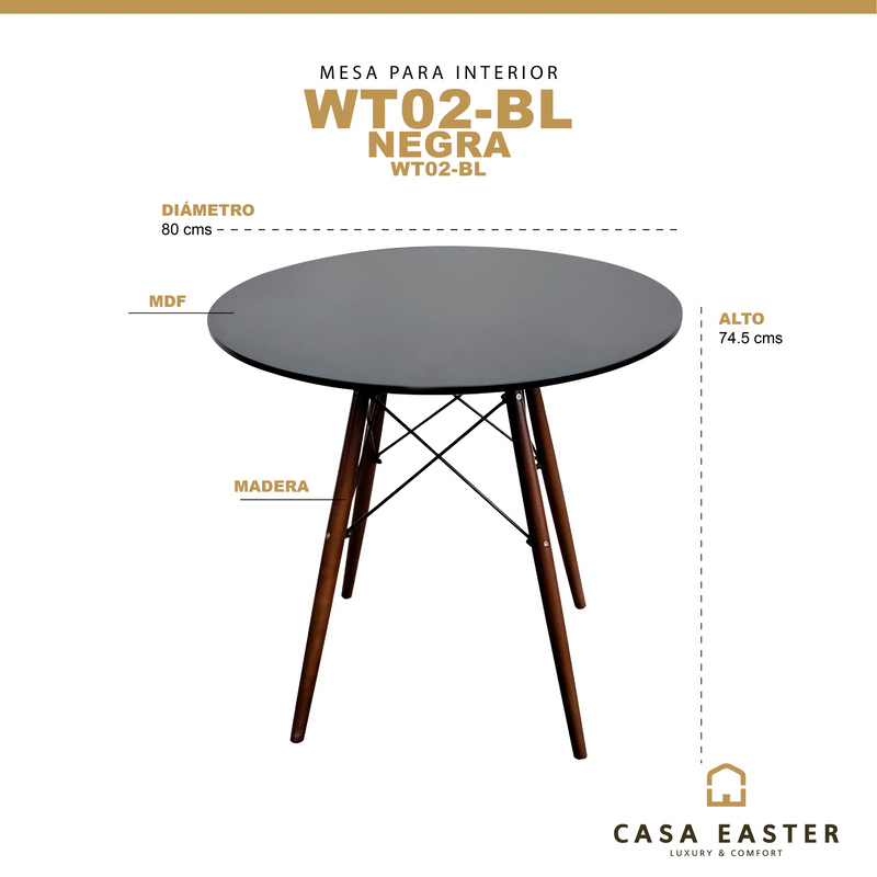Cargue la imagen en el visor de la galería, Mesa bistro WT02-BL Negra - WT02-BL CasaEaster