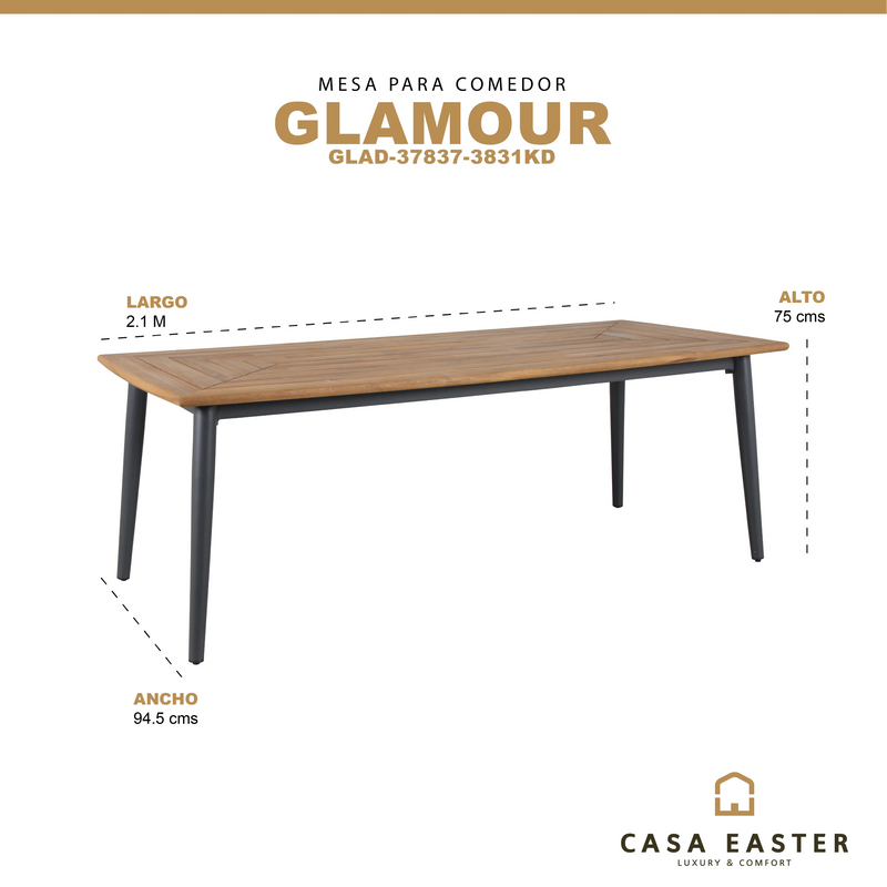 Cargue la imagen en el visor de la galería, Mesa de Comedor GLAMOUR 2.1 mts de Largo GLAD-37837-3831KD CasaEaster