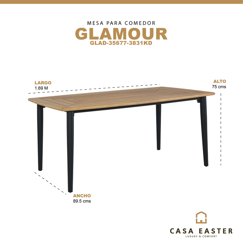 Cargue la imagen en el visor de la galería, Mesa de Comedor Rectangular GLAMOUR 1.69mts de Largo -GLAD-35677-3831KD CasaEaster