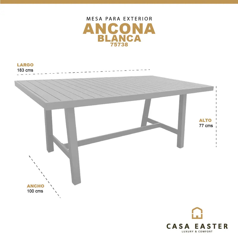 Cargue la imagen en el visor de la galería, Mesa de Comedor para interior y exterior de Aluminio Color Blanco ANCONA-GL3AQ-39727-164 CasaEaster