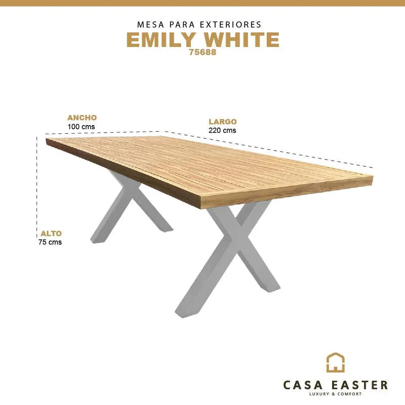 Cargue la imagen en el visor de la galería, Mesa de Comedor Rectangular 2.2 M para interior y exterior de Aluminio Color Blanco EMILIE-75688