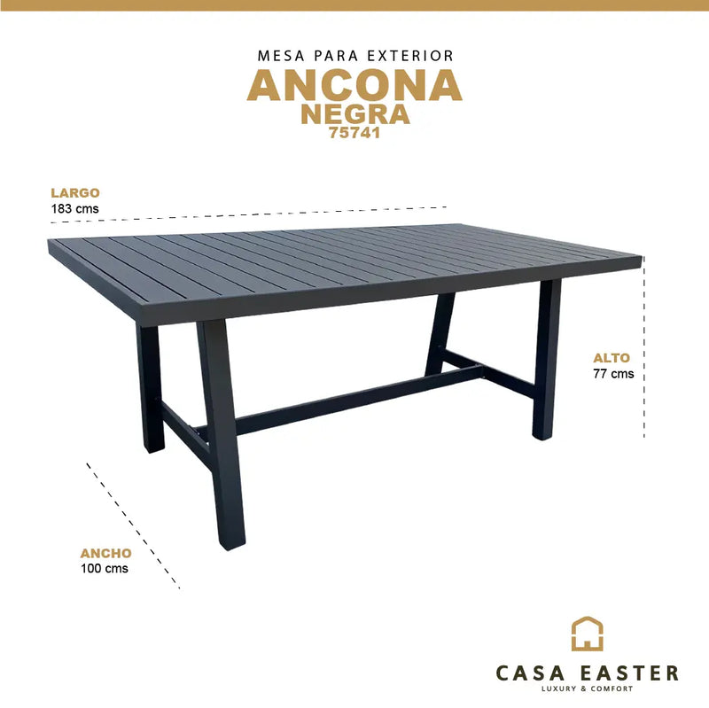 Cargue la imagen en el visor de la galería, Mesa de Comedor para interior y exterior de Aluminio Color Carbon ANCONA-75741 CasaEaster