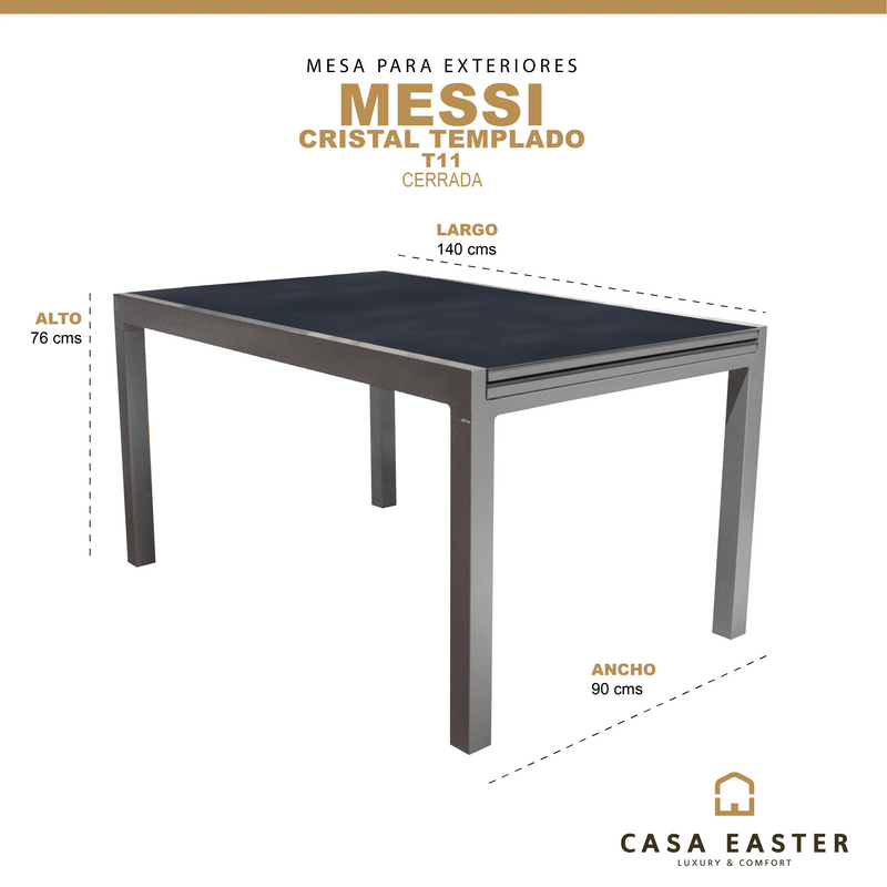 Cargue la imagen en el visor de la galería, Mesa de Comedor Expandible 1.4 M / 2.8 M para interior y exterior de Aluminio Color Carbon MESSI- T11